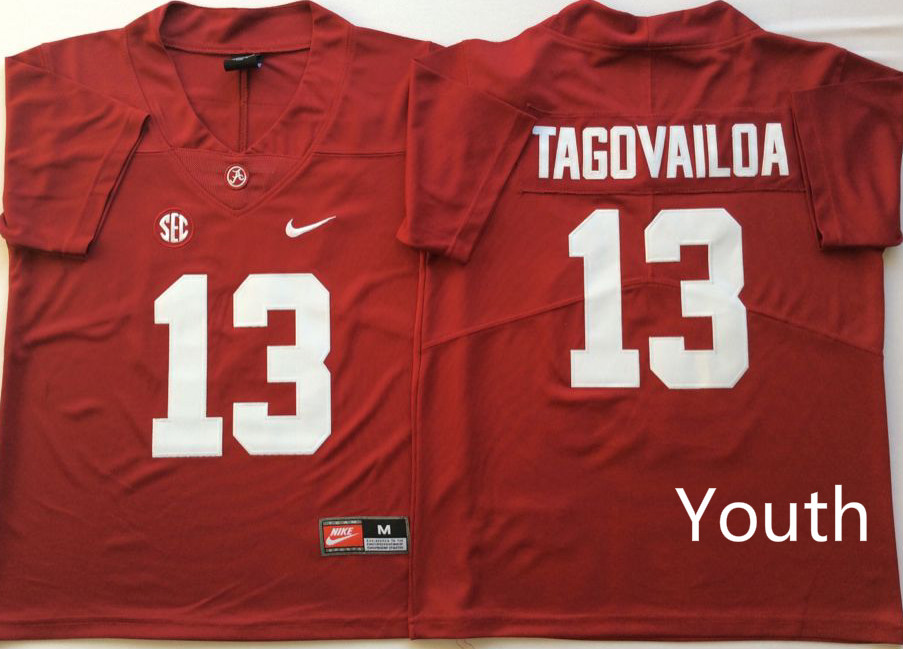 NCAA Youth Alabama Crimson Tide Red #13 TAGOVAILOA jerseys->youth ncaa jersey->Youth Jersey